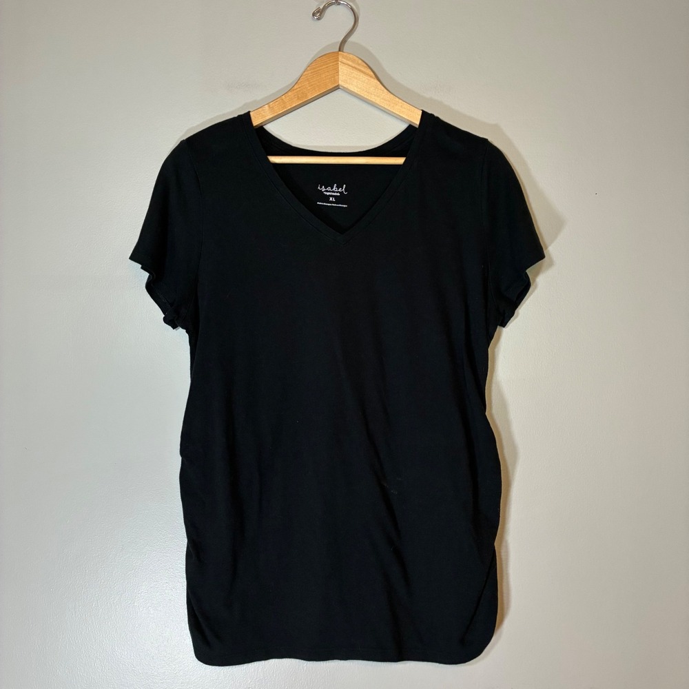 Isabel by Ingrid & Isabel Black V-Neck Side Ruched Maternity T-Shirt Size XL